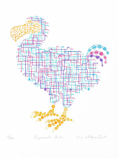 a print of a dodo made from pipes
