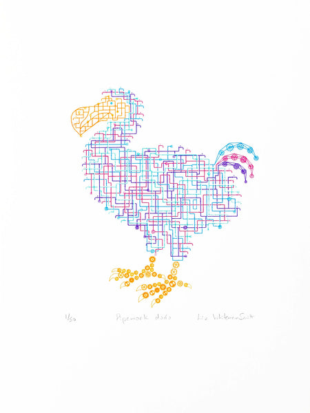 a print of a dodo made from pipes