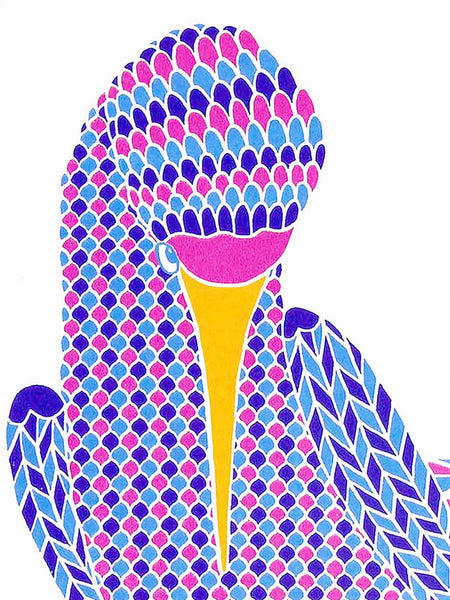 Pink booby with dot pattern on feet screen print