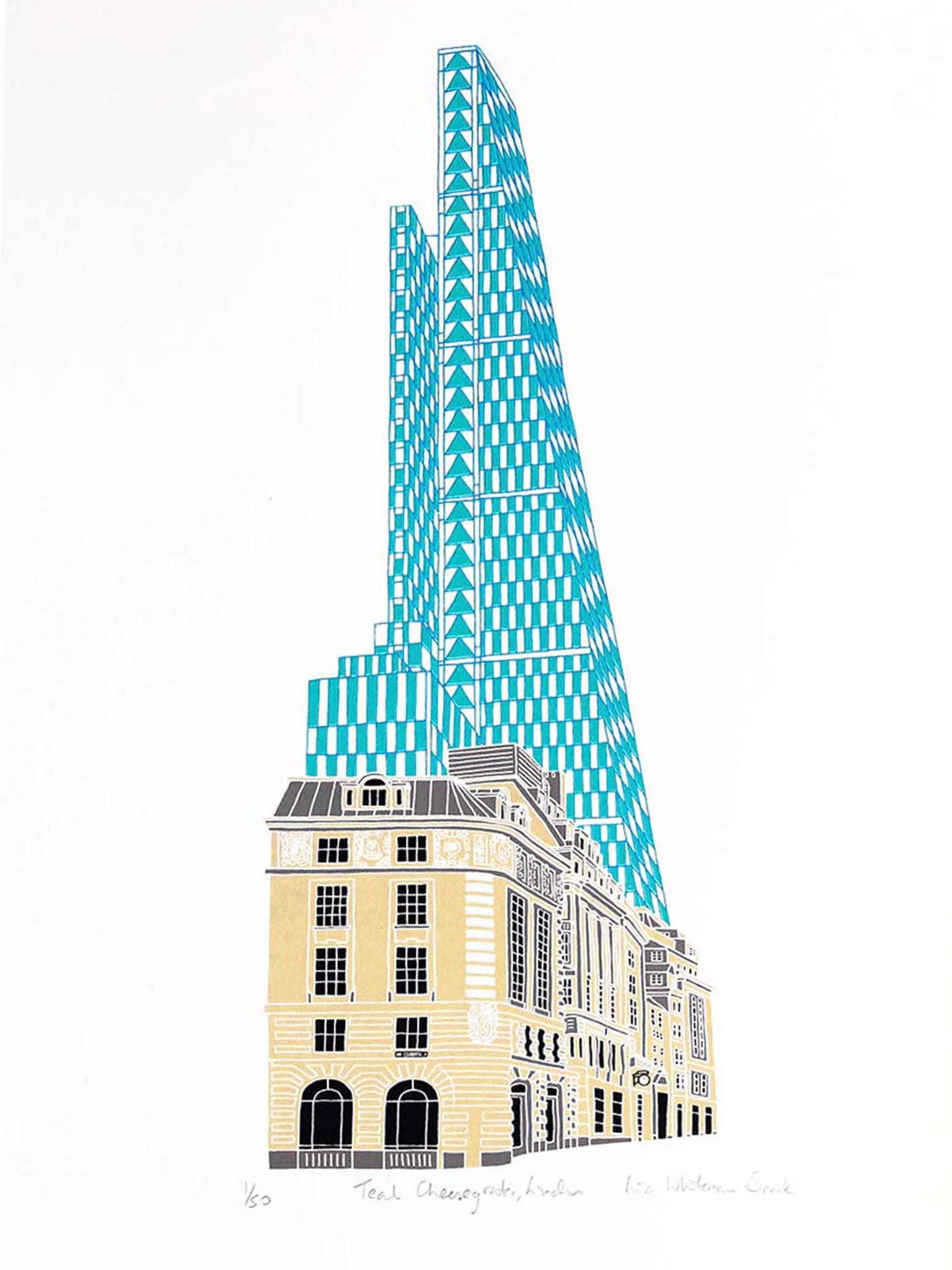 Teal Cheesegrater building in London print