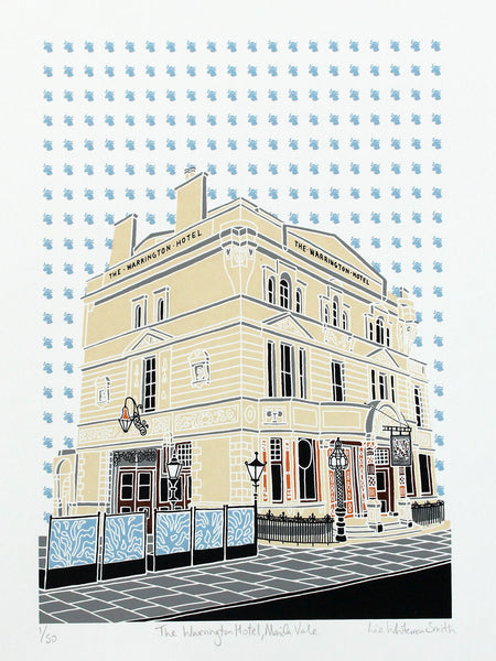 Print of the Warrington Hotel pub in Maida Vale