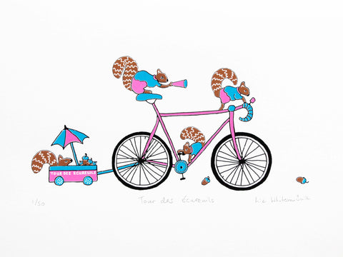 Four squirrels riding a bike