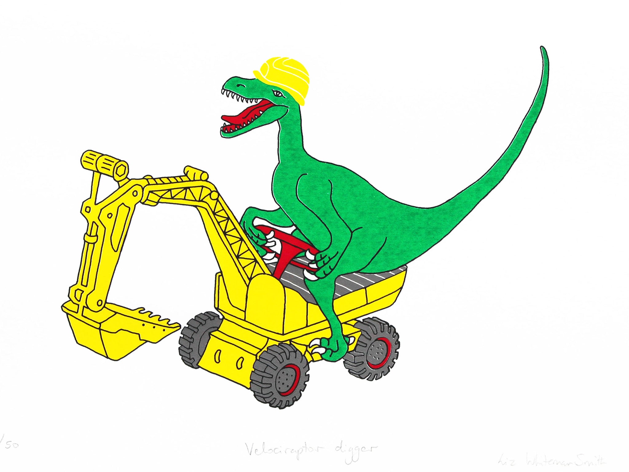 Velociraptor on yellow digger print