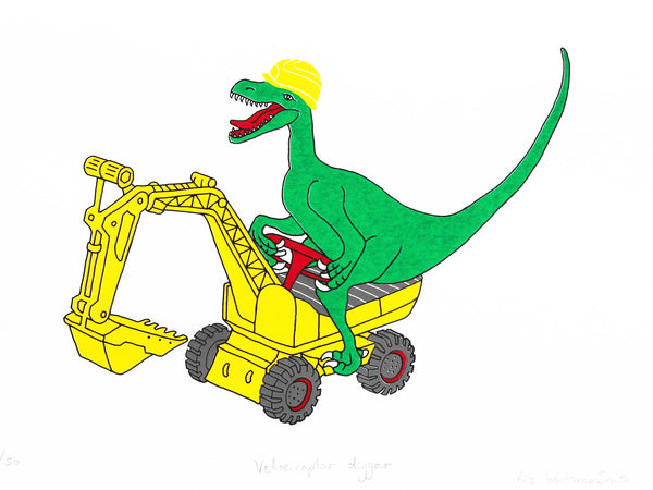 Velociraptor on yellow digger print