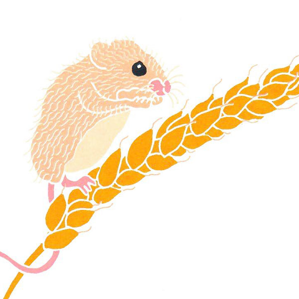 Illustration of a mouse on a wheat stalk with a white background