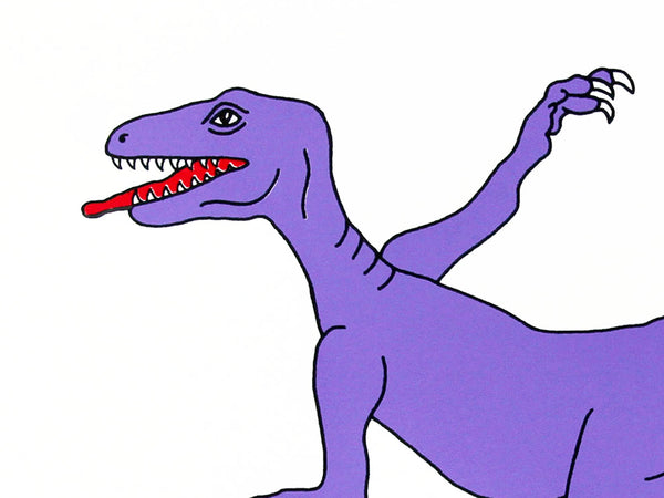 Print of a purple dinosaur practising yoga