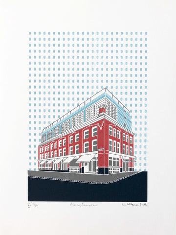Albion cafe and Boundary hotel part of the Conran group on Redchurch street, Shoreditch. 4 colour screen print, 30x40 cm_Liz Whiteman Smith