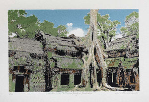 Ta Prohm, Angkor Wat is an ancient monument in Cambodia, used as a set for Tomb Raider, 5 colour screen print.