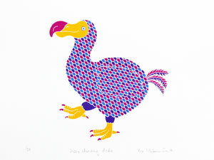 Colourful dancing dodo bird screen print by Liz Whiteman Smith