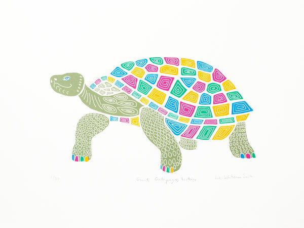 Giant Galapagos tortoise screen print by Liz Whiteman Smith