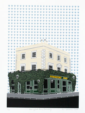 Hemingford Arms pub, 8 colour screen print, lovely pub in Barnsbury