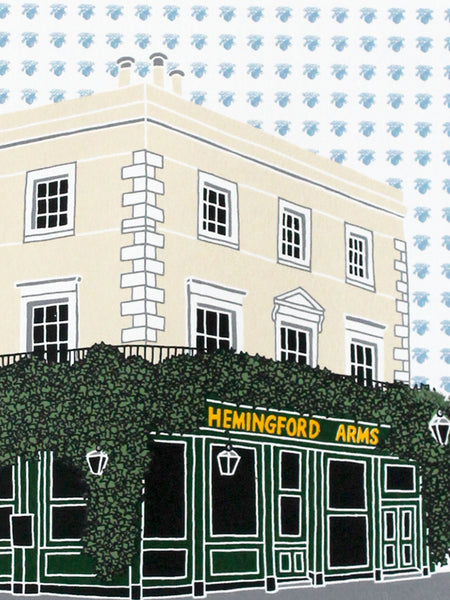 Hemingford Arms pub, 8 colour screen print, lovely pub in Barnsbury