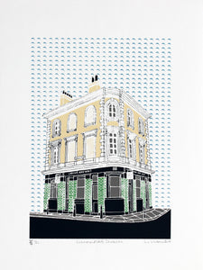 Labour and Wait, lovely old style shop in Shoreditch screen print - Liz whiteman Smith