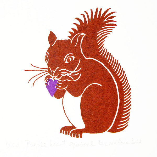Brown squirrel clutching a purple heart