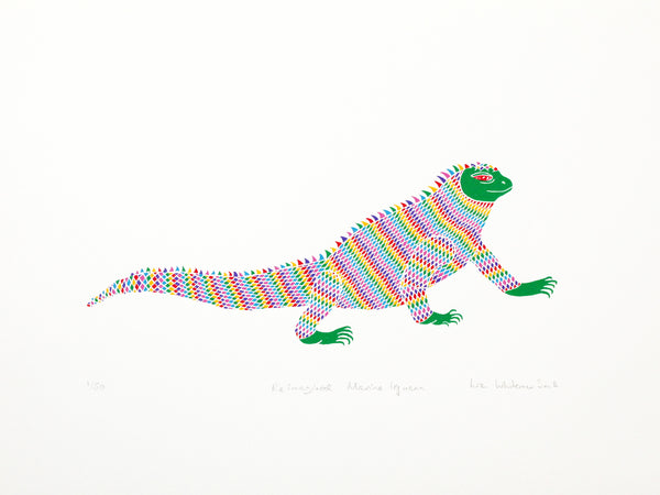 Colourful marine iguana screen print