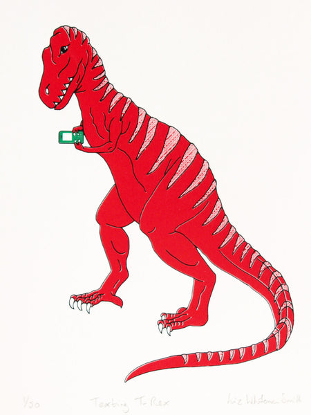Red T-Rex dinosaur texting
