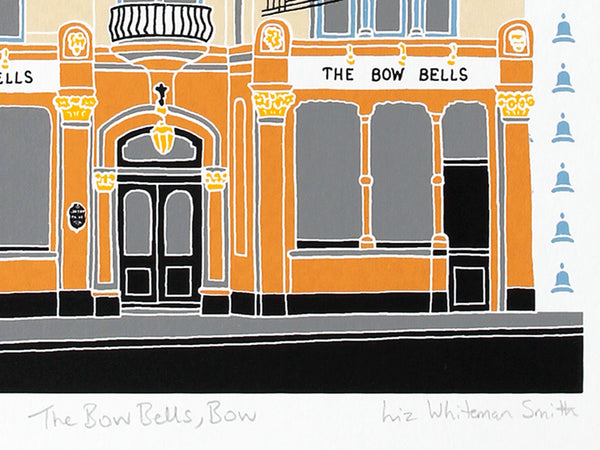 Bow bells pub screen print by Liz Whiteman Smith