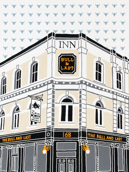 Bull and Last pub in Highgate screen print by Liz Whiteman Smith