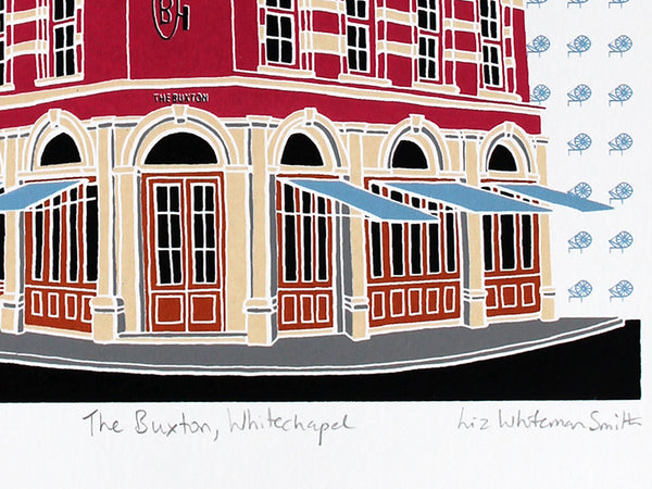The Buxton pub, Whitechapel screen print by Liz Whiteman Smith