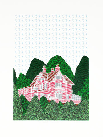 The Chalet at Symonds Yat, location for the Netflix Show Sex Education, screen print