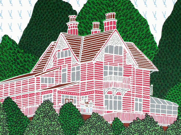 The Chalet at Symonds Yat, location for the Netflix Show Sex Education, screen print