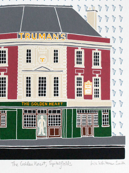 Golden heart pub on Spitalfields, London 8 colour limited edition screen print
