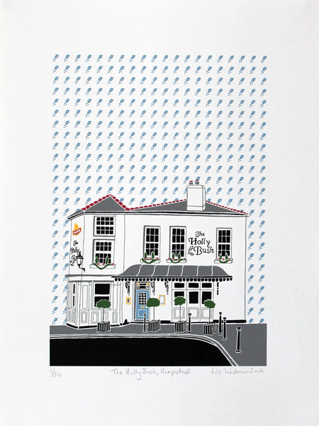 Holly Bush pub in Hampstead screen print by Liz Whiteman Smith