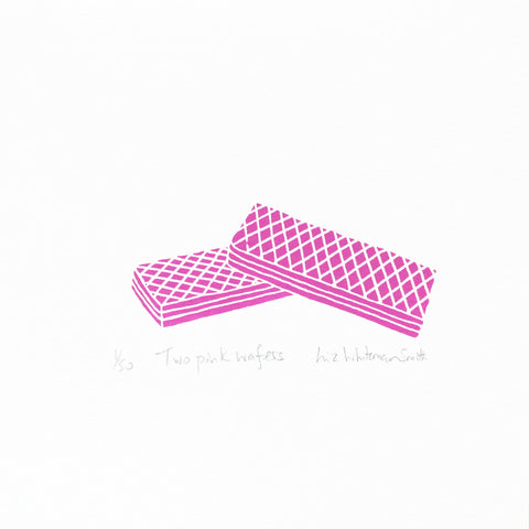 Two pink wafer biscuit mini print