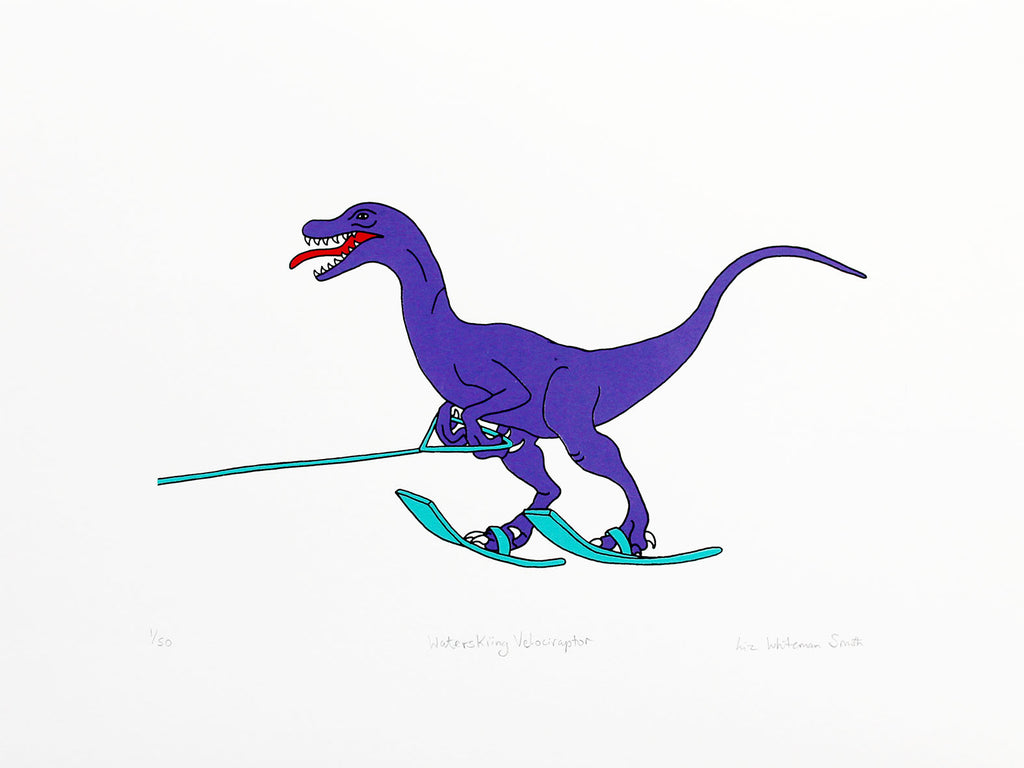 Ski jumping velociraptor – Liz Whiteman Smith Screen Prints